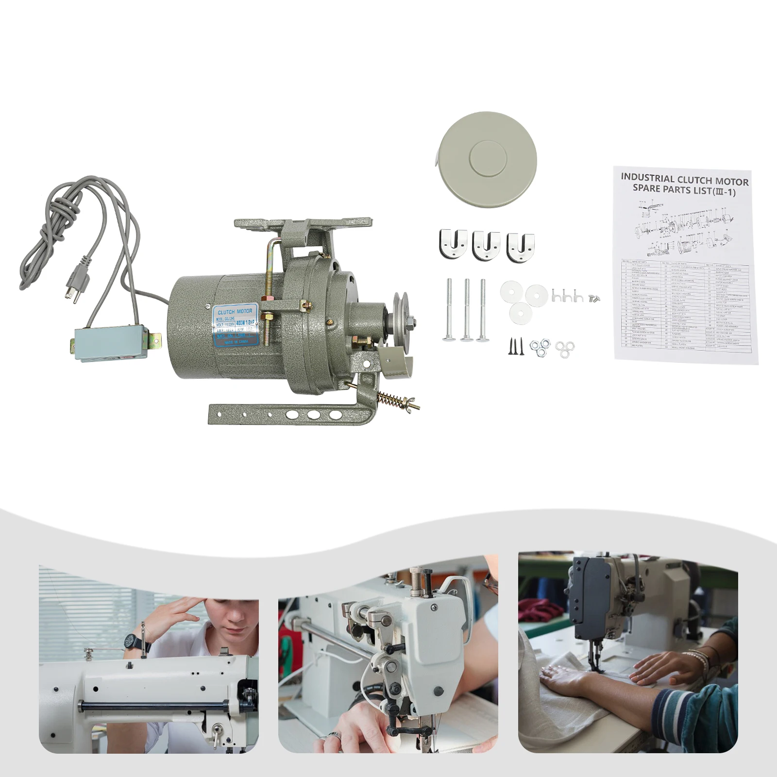 

400W Electric Clutch Motor with Belt Guard, 3450RPM, Motor for Industrial Sewing Machines 110V/220V