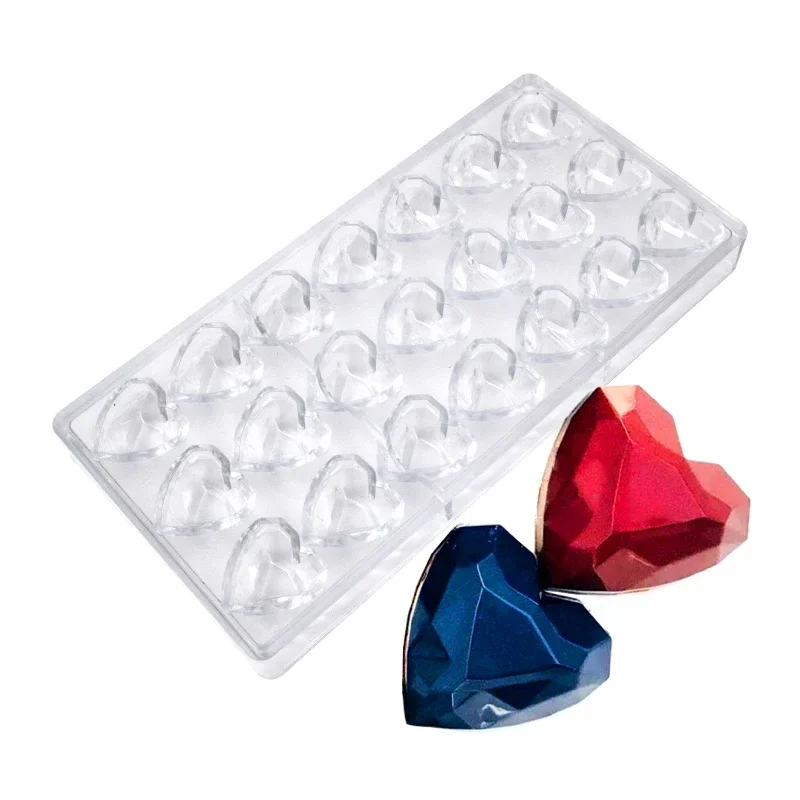 1Pcs Polycarbonate Chocolate Mold, 21 Cavity Faceted Diamond Heart Shape, Shatter Resistant, Valentine Candy Mould Baking Tool