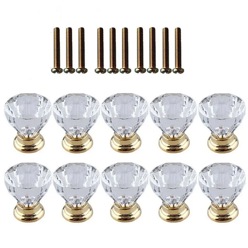 B03C-30 Pcs Crystal Glass Door Handle Drawer Cabinet Furniture Kitchen Handle Diamond Dressing Table Knob