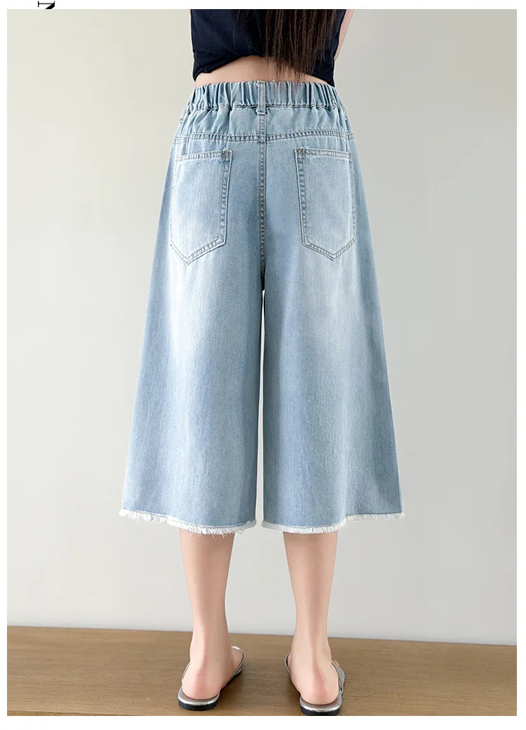 Summer Kids Wide Leg Cropped Jeans Shorts With Rhinestone Bow For Teens Girl Casual Streetwear Denim Shorts Child Hole Capris view 6