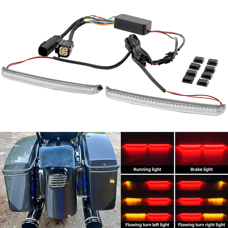 Motorcycle LED Saddlebag Brake Flowing Turn Signal Accent Light For Harley CVO Touring Electra Road Glide Ultra Limited 2014-Up