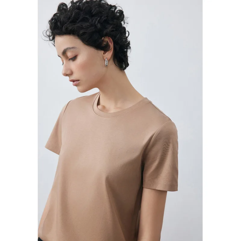 2022 Soft Mulberry Silk Cotton T-shirts Womens Loose Round Neck Short Sleeve Woman T-shirts Solid Color Summer Tops High Quality