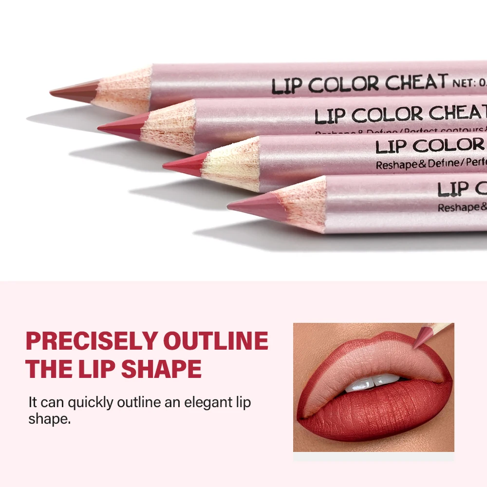 

4pcs Wooden Lip Liner Pencil Set Long-lasting Color Smooth Application Waterproof Natural Lip Makeup Look Wooden Lipliner