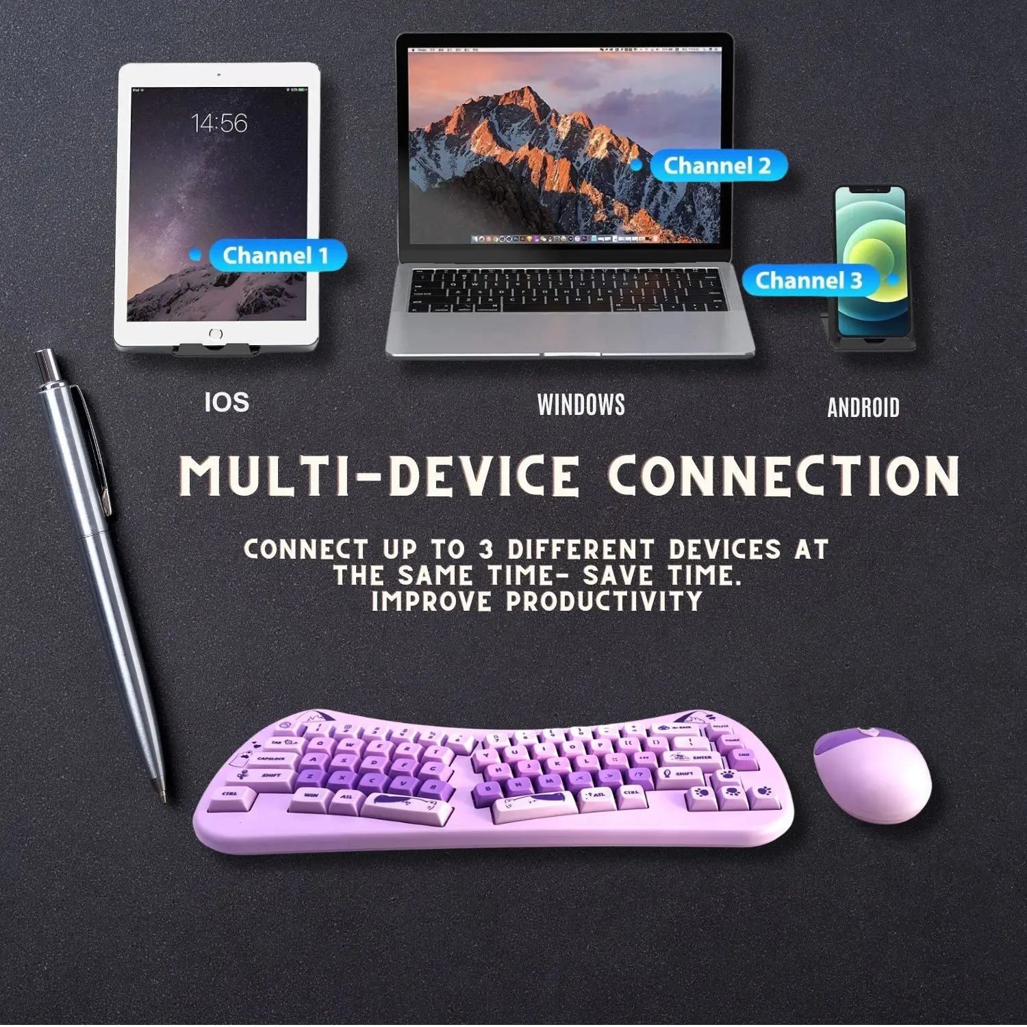 

Cute Cat Wireless Keyboard Mouse Set Battery Supply Shared Receiver Ergonomics Design Wireless 2.4G Mouse Office Use Set