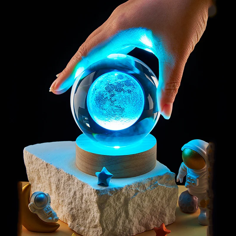 1pc Bedside Lamp Solar Theme Cosmos Series Crystal Ball Night Lights Milky Way Moon Small Ornaments for Desk Creative Gift