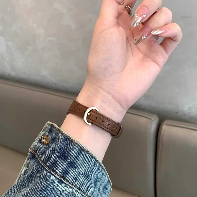 Horseshoe buckle leather watch band for Apple Watch Ultra Series 9 8 7  leather strap for iWatch Mini pin buckle women wristbad