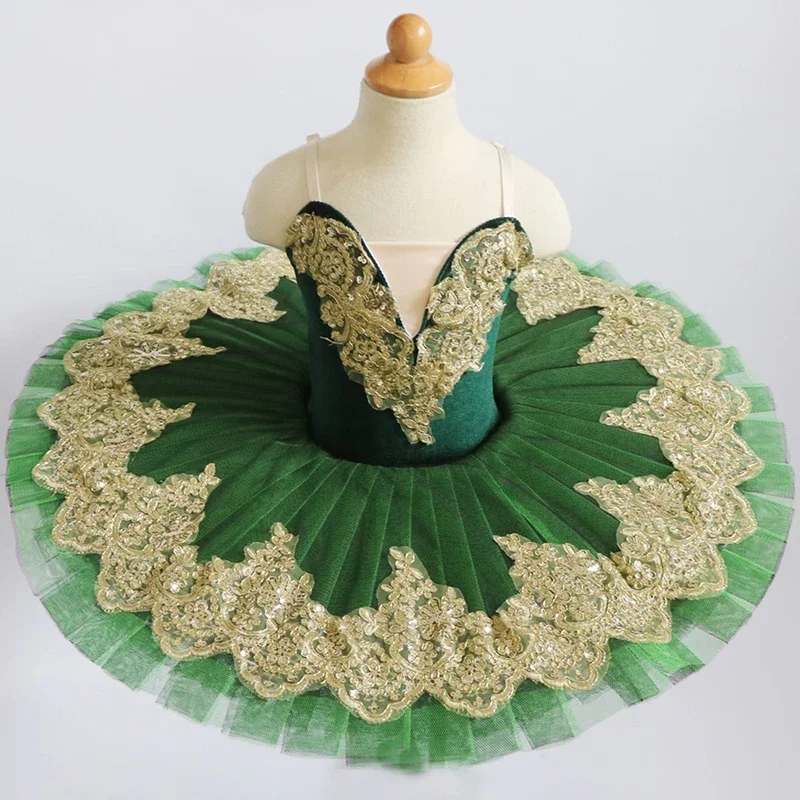 Tutús de Ballet profesional verde para niñas, vestido de Ballet de Lago de los Cisnes, Ropa de baile, vestido de Patinaje Artístico de bailarina de panqueque, nuevo