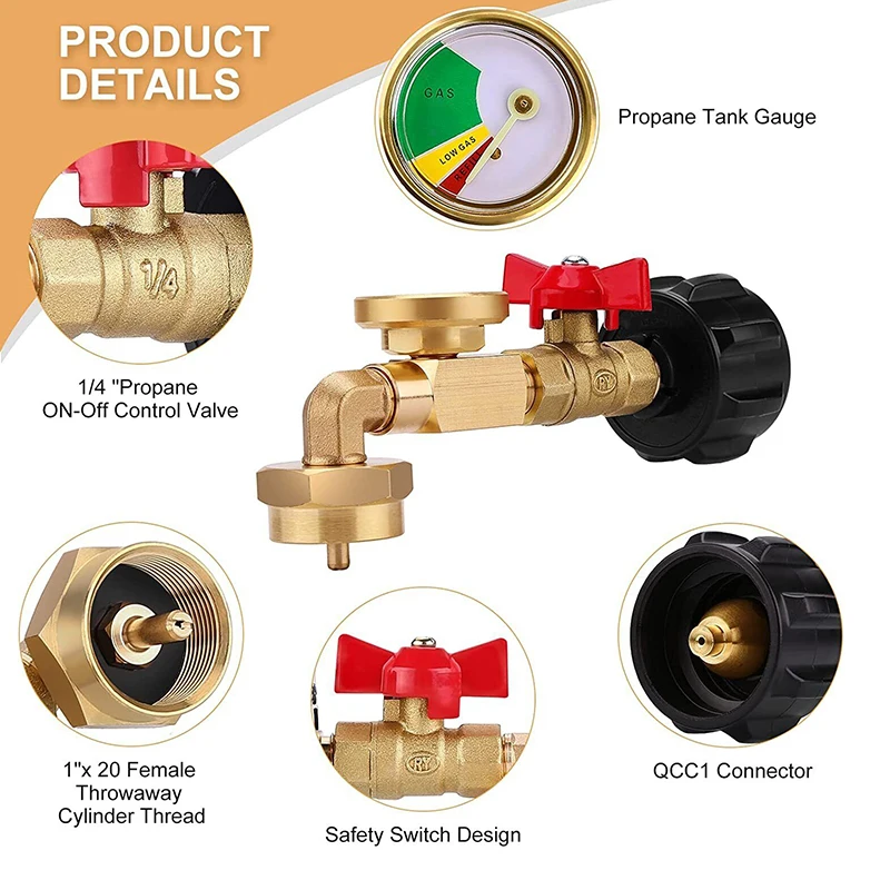 Adapter/przejściówka do napełniania propanem z zaworem i wskaźnikiem napełnić butelki 1 Lb ze zbiornika 20 Lb 90 stopni konstrukcja kątowa łatwe w