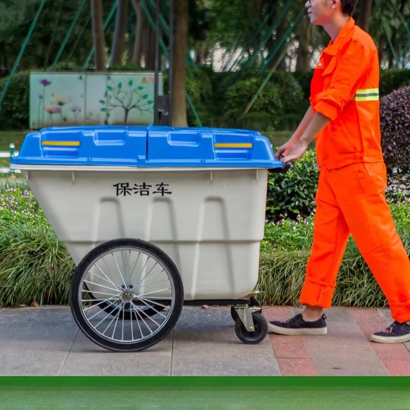 

400L550L plastic cleaning truck mobile trash can trolley outdoor with cover and wheel