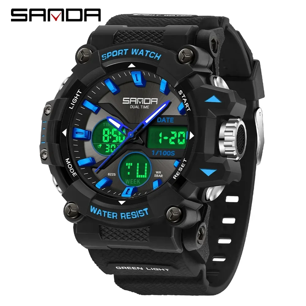 SANDA Men\'s Sports Watch for Men Women Quartz Digital Dual Display Watches Shock Water Resistant Camping GYM Wristwatch 7M6225