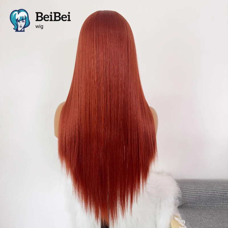 Wig Renda Depan Oranye Tua untuk Wanita 26 Inci HD Panjang Lurus 13*4 Renda Frontal Alami Sintetis Kualitas Tinggi untuk Cosplay