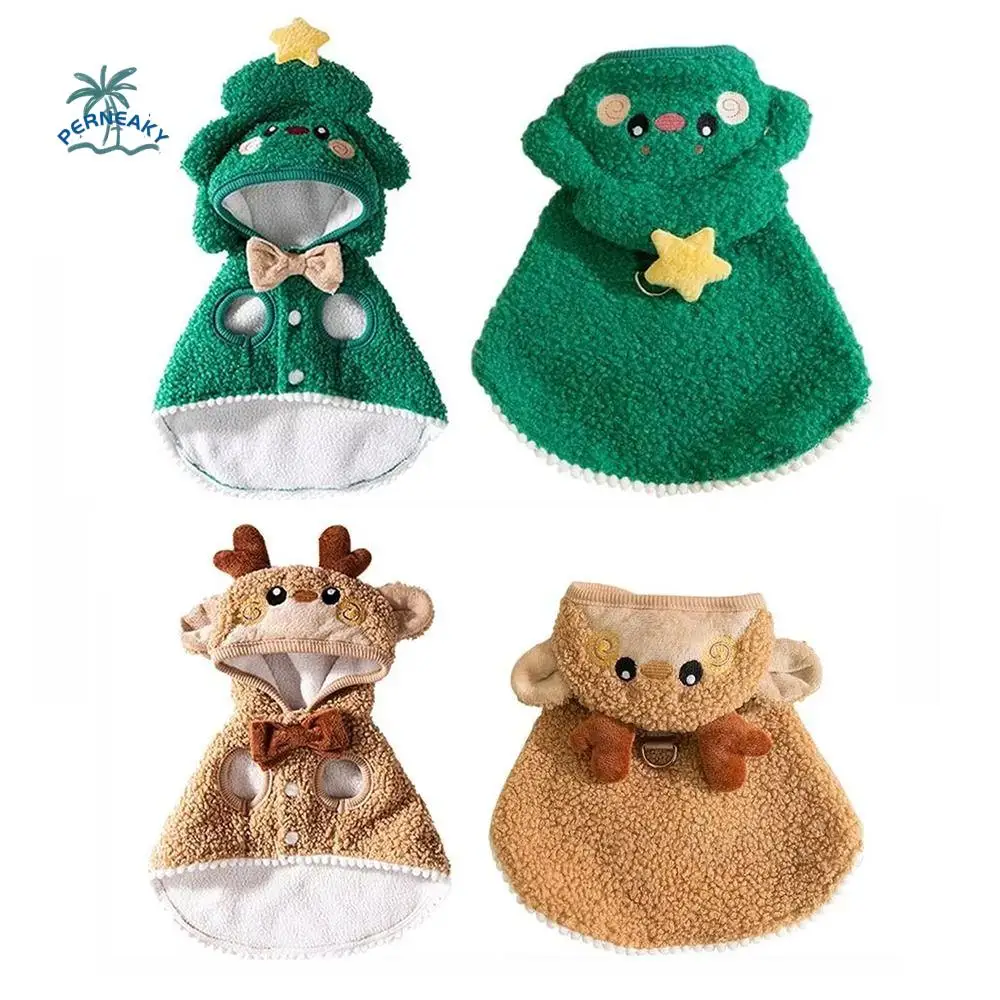 

Creative Pet Cosplay Dress Plush Washable Funny Pet Clothes Elk Cloak Christmas Tree Cat Warm Vest Kitten Dress Up Accessories