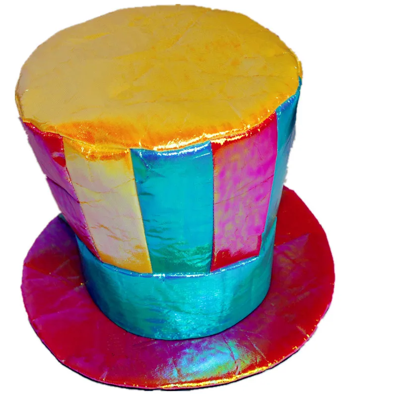 

Funny Rainbow Striped Joker Cat Halloween Carnival Costume Prop Men Yellow Clown Top Hat for Adults