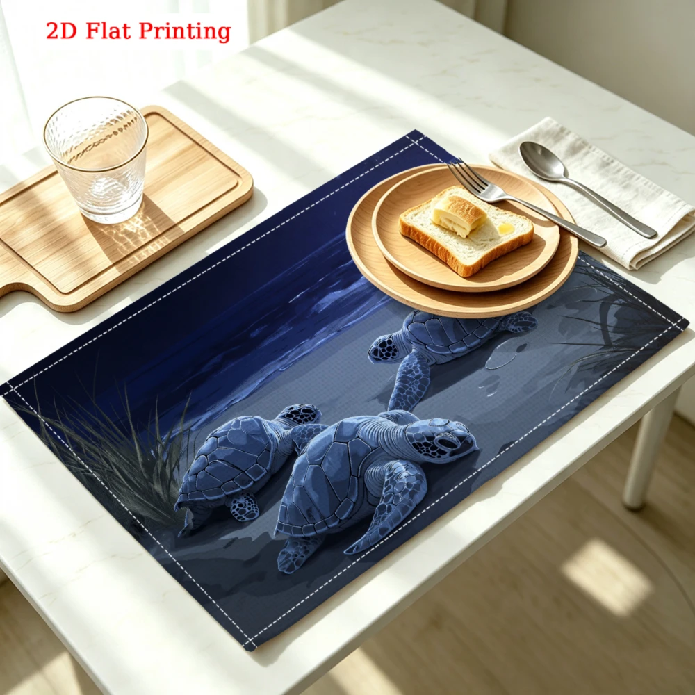 Three Sea Turtles On Beach Kitchen Placemat Coaster Linen Pad Dish Coffee Cup Table Mat 30x40cm Home Decor