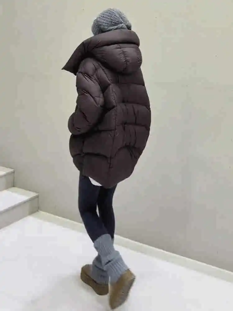 

Trendy Hooded White Duck down Puffer Women's Winter New Lazy Style Loose Bread Coat Top Fashionable Short Quilted Jacket