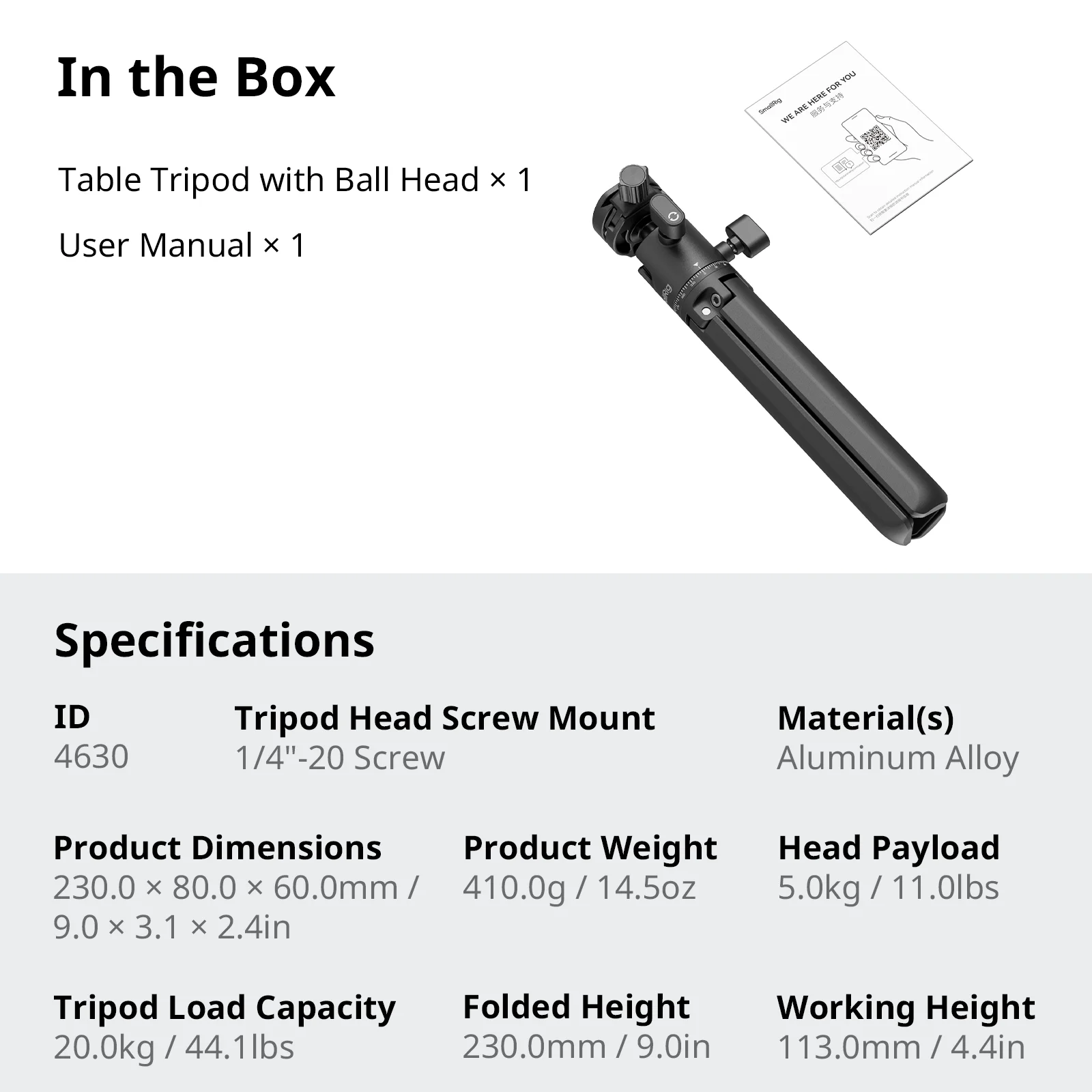 Smallrig Metalen Tafelstatief Met Arca-Zwitserse Snelontgrendelingsplaat En Panoramische Balhoofd Voor Dslr-Actiecamera Smartphones 4630