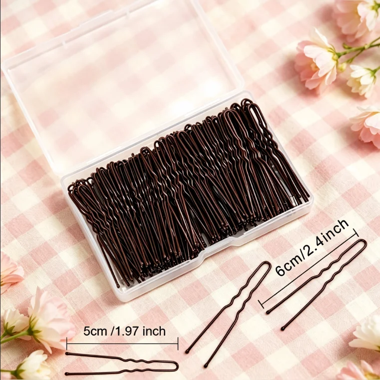 600PCS /bag U Shaped Hair Pins 2.4inch /1.79inch Bun Waved Hair Pins for Women Bobby Pins (Brown)