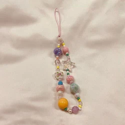 Creative DIY Colorful Bead Phone Chain Anti-loss Phone Strap Charm Cute Pendant Lanyard For Girl Cell Phone Wrist Strap Kechain