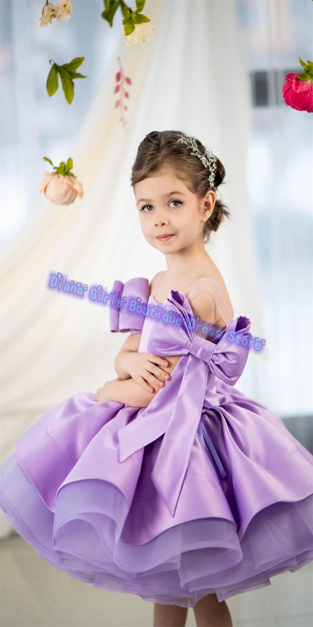 Vestido encantador de calidad para niñas pequeñas, vestido de flores para niñas, vestido de princesa de satén azul real para banquete, vestidos de noche para fiesta de cumpleaños para niños