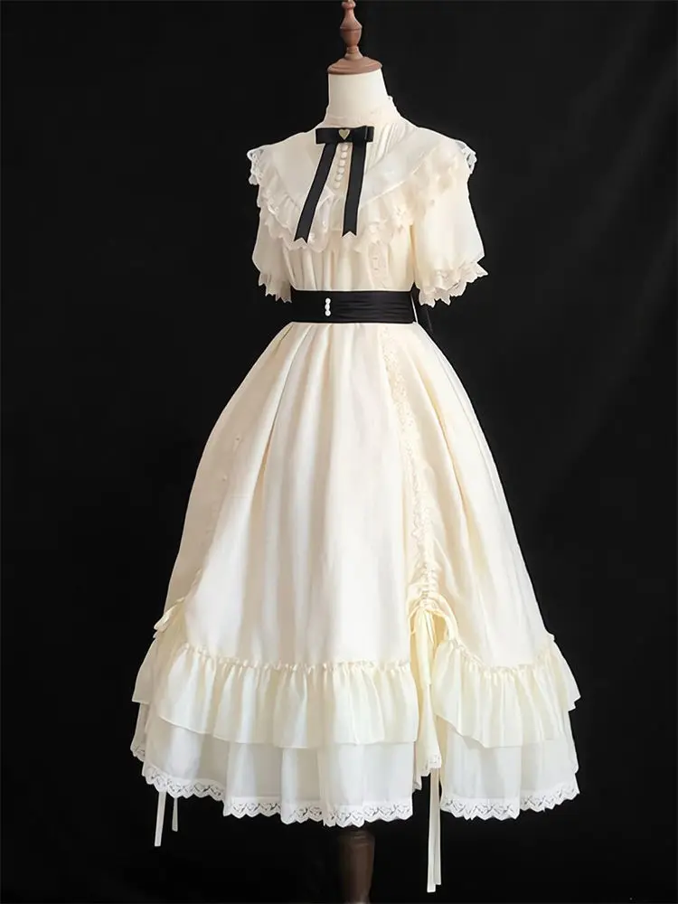 Robe Lolita française élégante pour femmes, originale, avec nœud, Slim, Vintage, Style cour royale Y2K, longue, vêtements esthétiques Harajuku, automne