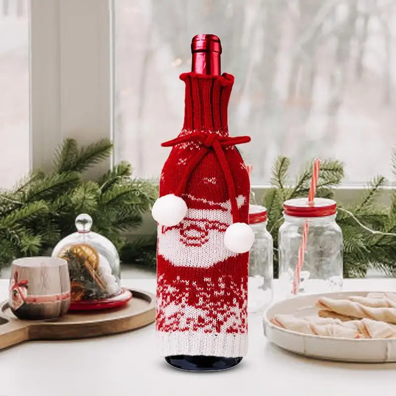 Wine Bottle Clothes Knitted Elk Wine Bottle Cover Christmas Wine Bottle Decoration Festive Elastic Wine Bottle Sweater For Famil