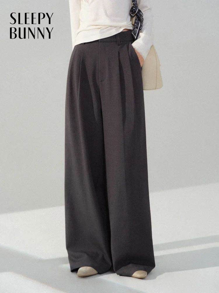 

Elegant Pleated Wide Leg Pants Women High Waist Trousers Loose Straight Leg Office Slacks Autumn Winter Casual Pants for Lady