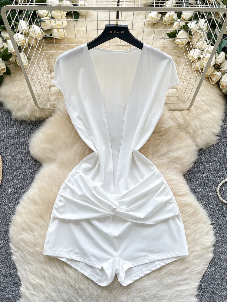 

Sexy Deep V-Ne ort Sve One-Piece Pants Women's Summer Slimming Casual High Waist Straight Leg Jumpsuit Commute Sle