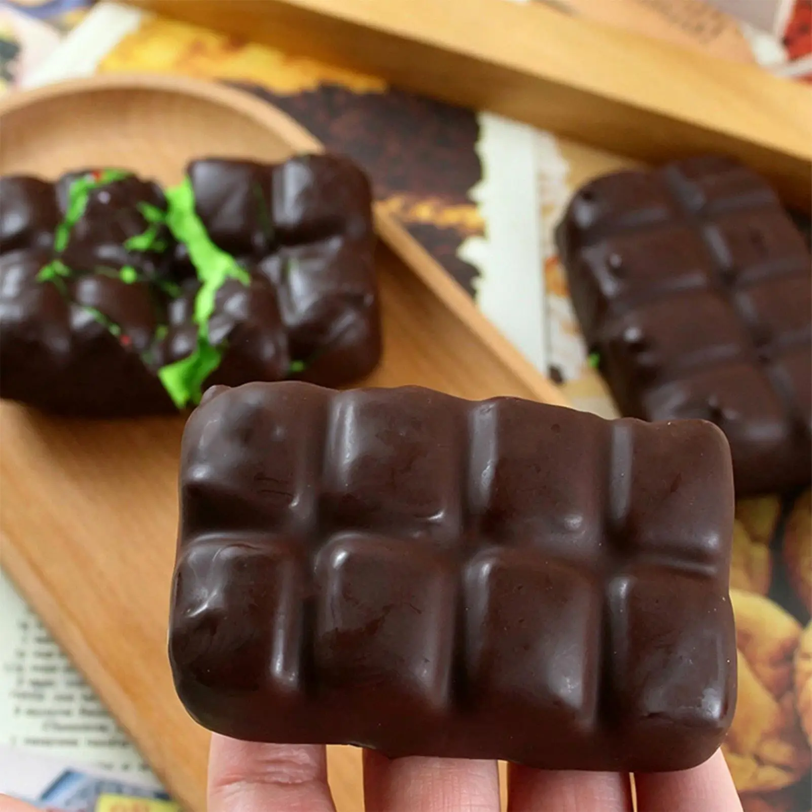 Chocolate Squishy Squeeze Toy Crispy Chocolate Wax Cracking Stress Ball Soft Realistic Food Squeeze Fidget Toy Relieve Stress - view 3