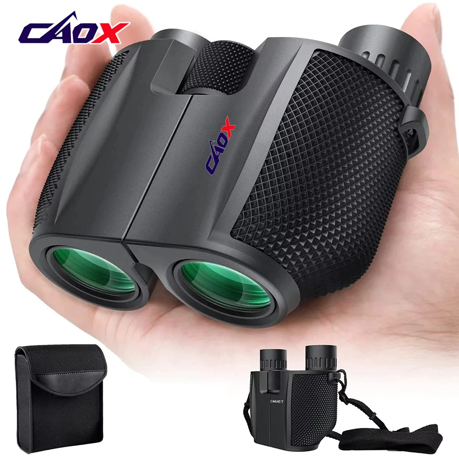 CAOX Binoculars 10X25 Long Range Pocket HD Telescope Folding Compact Bak4 Prism Binocular Optical Scope FMC Lens For Hunting