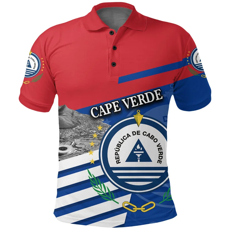 Cabo Verde Flag Map 3D Printed Polo Shirt The RepublicOf Cabo Verde Coat Of Arms Graphic Polo T Shirt Vintage Mens Clothing Polo