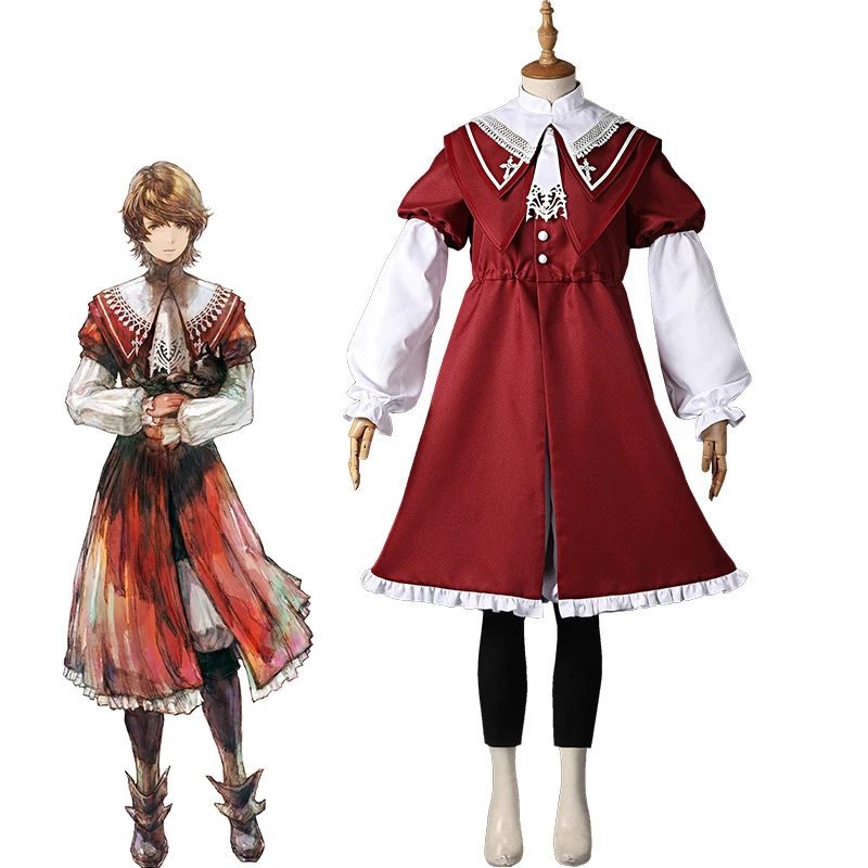 FF16 Joshua Rosfield Cosplay Game Costume Unisex Fantasia Red Dress Robe Trousers Leggings Full Set Halloween Party Gown Suit