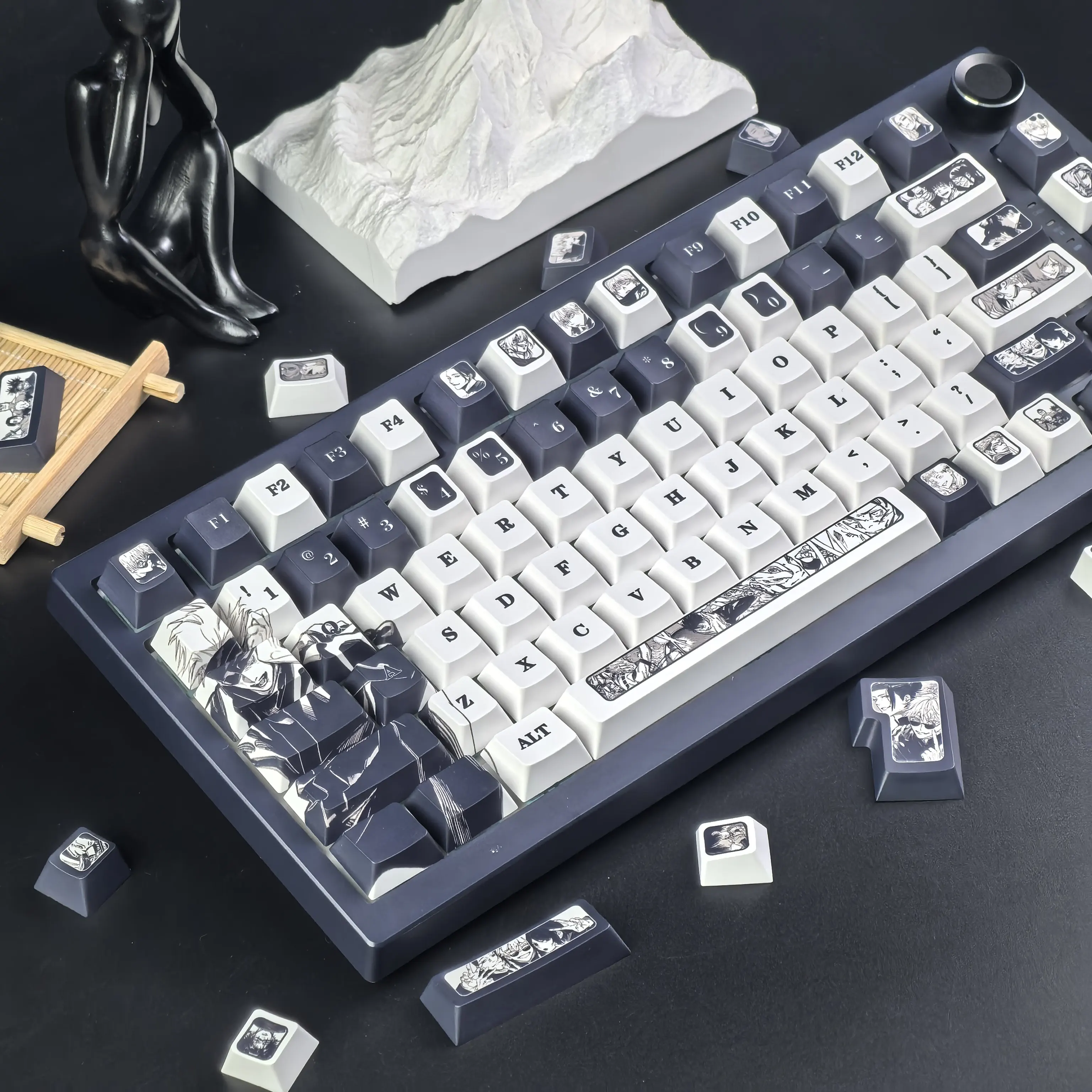 MAIMOOO Anime Keycaps Gojo Satoru Black And White Cherry Pbt Thermal Sublimation Keyboard Russian And Korean Keycaps