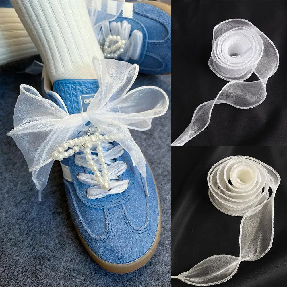 Cadarços de fio de chiffon ampliados de 4cm, 1 par de 120cm, cadarços de seda planos para tênis, sapatos casuais de couro de lona, sapatos de treinamento