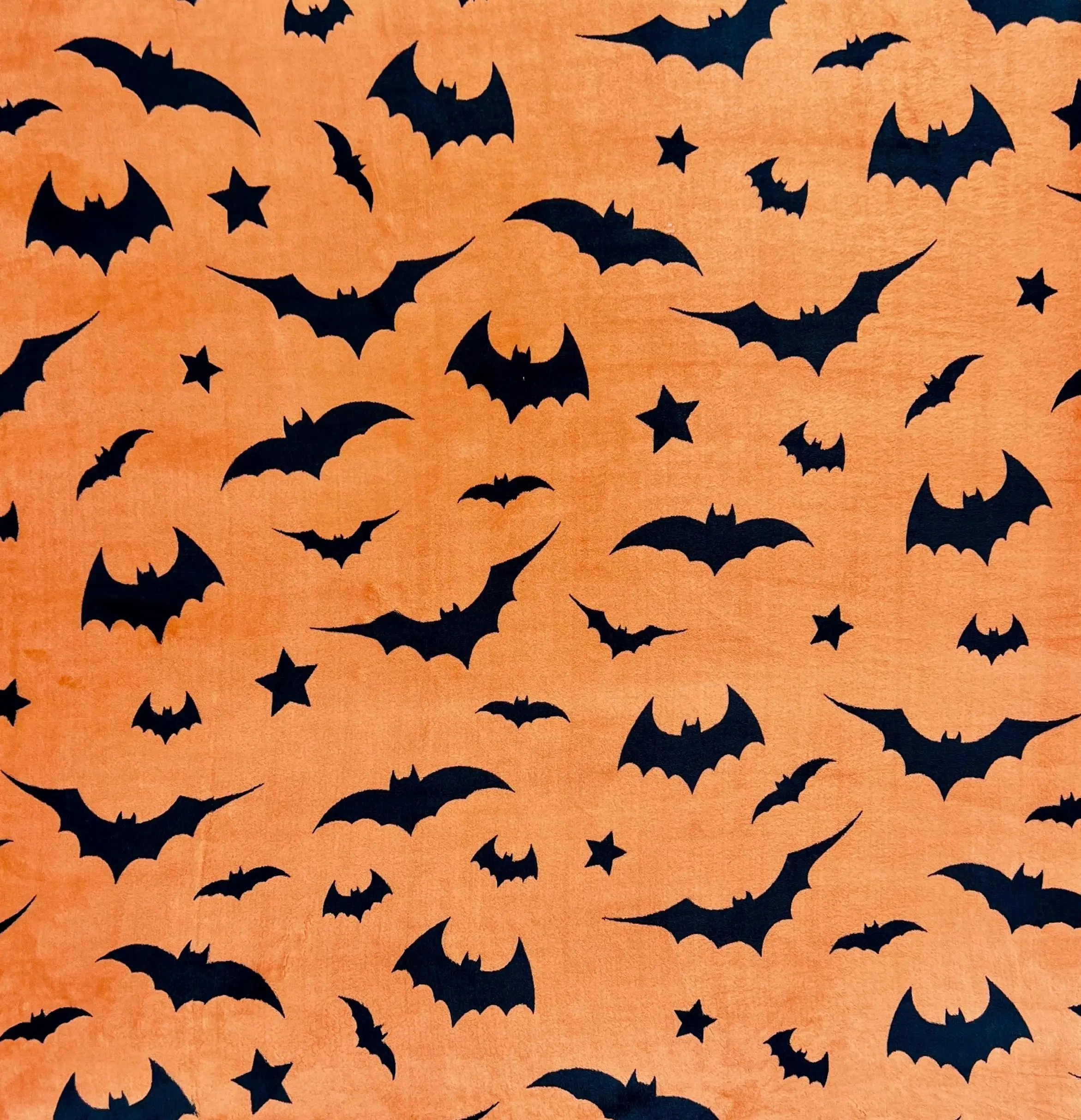 Halloween Fleece Throw Blanket, Black Bats on Orange background