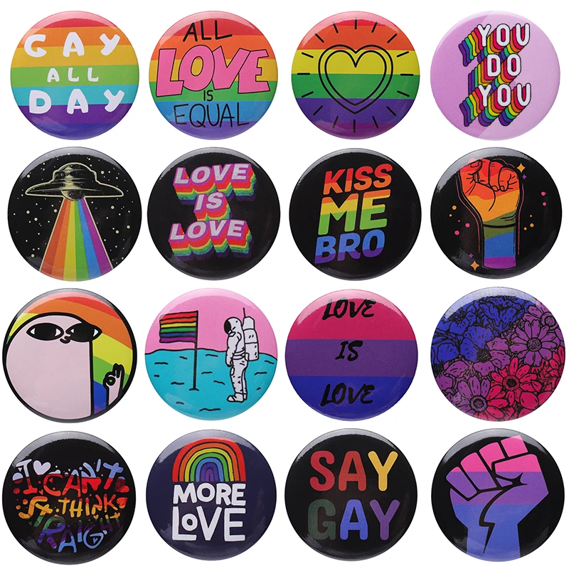 LGBT Tinplate Pin Be Proud Love is Love Born This Way Gay Lesbian Trans Brooch 44mm Button Badge Rainbow Pride Jewelry Gift