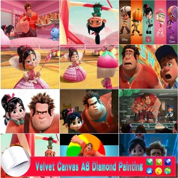 디즈니 난파선 랄프 AB 벨벳 캔버스 다이아몬드 페인팅 군인 선장과 어린 소녀, 바넬로프 사진, 전체 자수  Best5