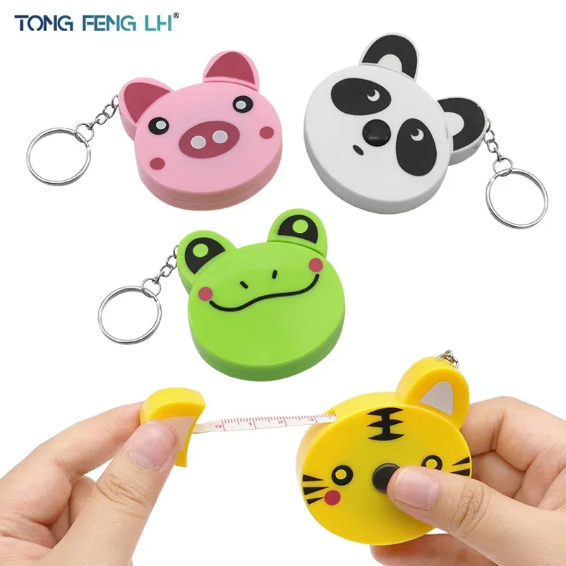 Cartoon Tape Measure 0-150cm 0-60 Inch Mini Portable Cute Animal Shape Key Ring Automatic Tape Measure Panda Frog Piggy Tiger
