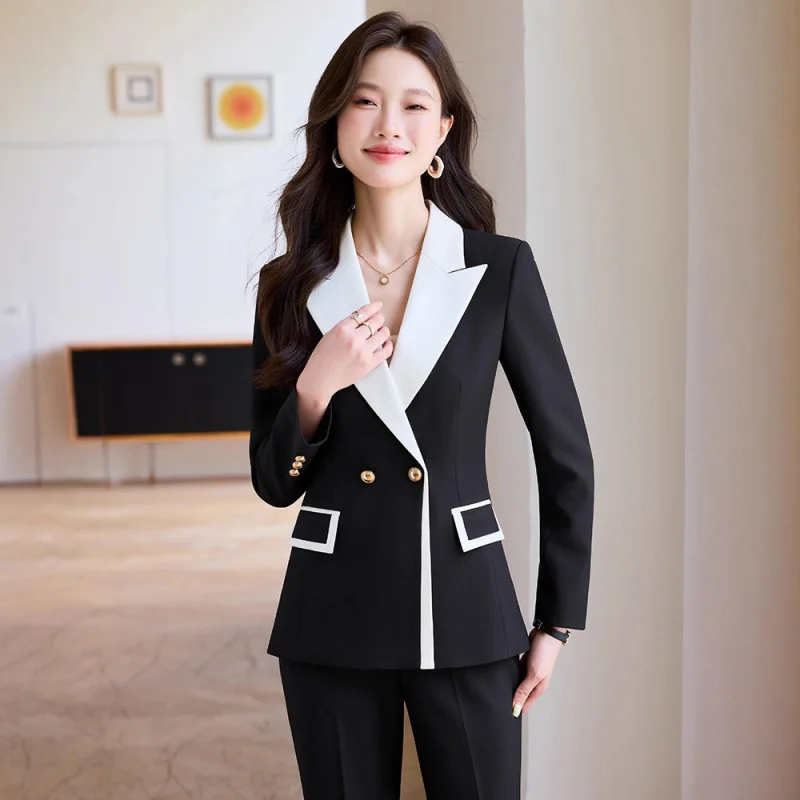 Terno feminino jacket2025new outono high-end elegante bloco de cores commuter formal terno de negócios