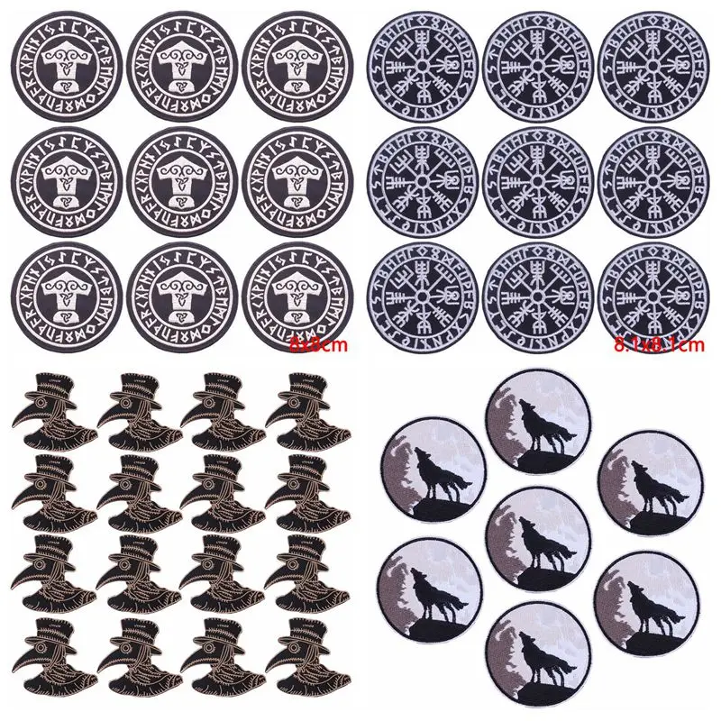 Prajna 10PCS Iron On Patch Punk Embroidery Patch On backpack Runes Badges Patches For Clothing Thermoadhesive Patches On Clothes