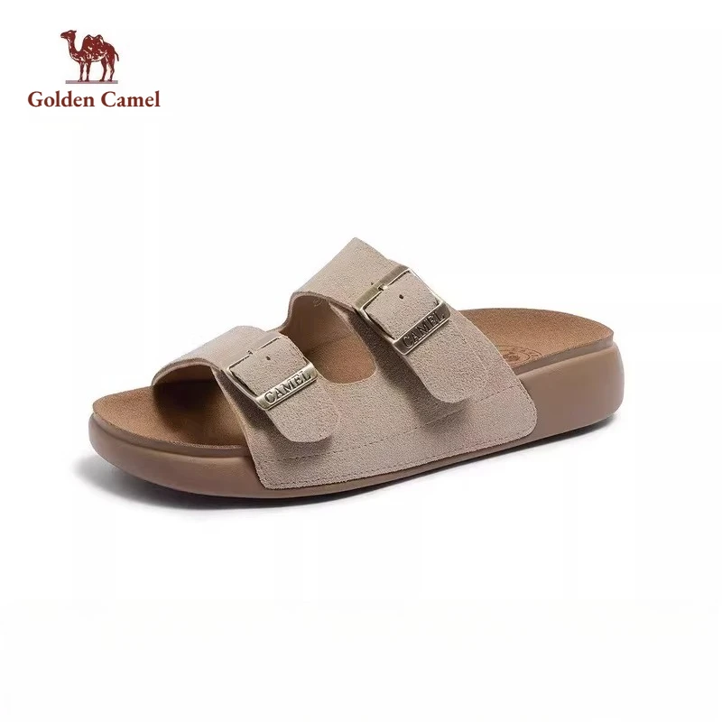 Golden Camel Women's Flat Sandals 2026 New Classic Simple Design Comfortable Anti-slip Sole Letter Printed Slippers Seasonal
