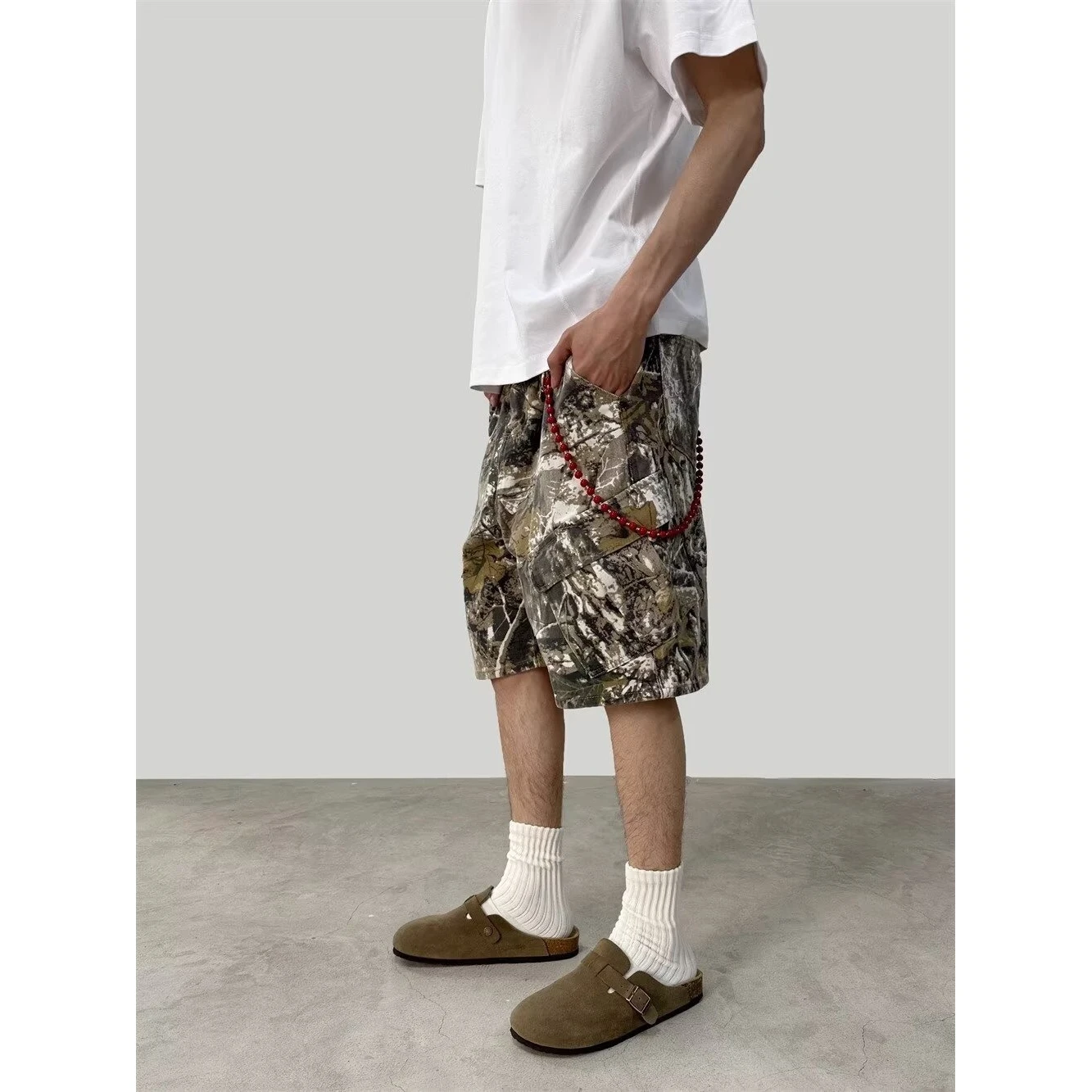

American Style High Street Vintage Harajuku Camouflage Print Loose Workwear Casual Shorts Five-Quarter Pants Summer