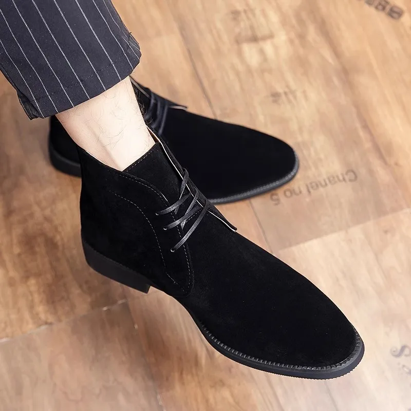 

2023 Autumn Winter Men Boots Breathable Pointed Toe Business Leather Boots Plus Size Warm Fur Winter Short Boots Zapatos Hombre