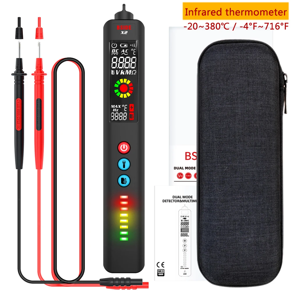 New Voltage Detector Tester X2 Smart Digital Multimeter Non-Contact Lnfrared Thermometer EBTN Display Live Wire NCV Test Pencil