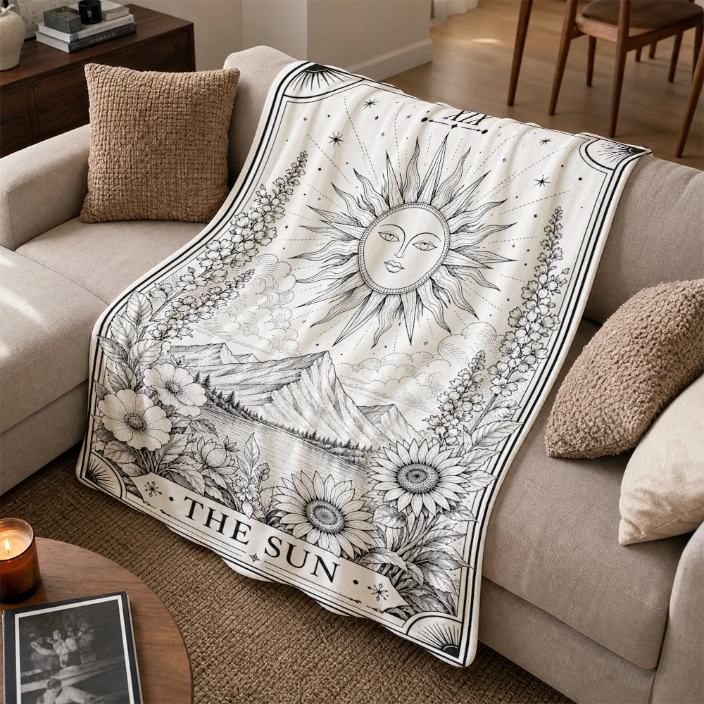 Bohemian Celestial Sun Throw Blanket Decorative Zodiac Astrology Pattern Couch Cover Art Boho Living Room Decor Cozy Home Accent