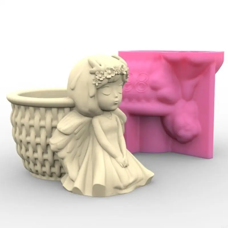 3D Girl Flower Pot Silicone Mold Holder Resin Mold DIY Storage Box Mould