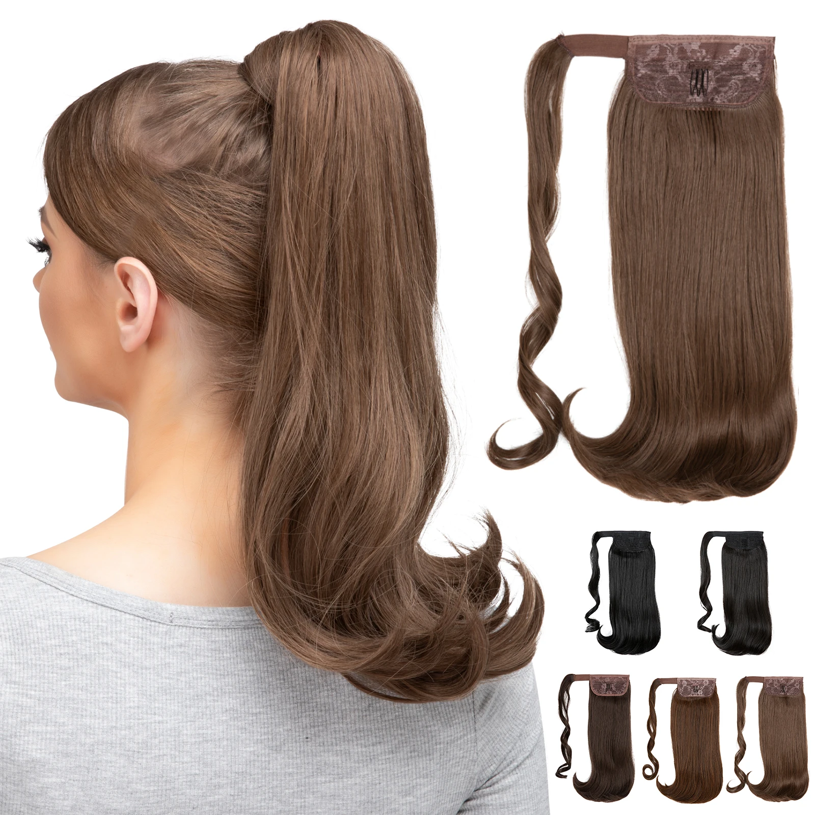 

Синтетические заколки для наращивания волос в хвосте, термостойкие длинные прямые волосы с запахом, черный, коричневый, конский хвост для женщин