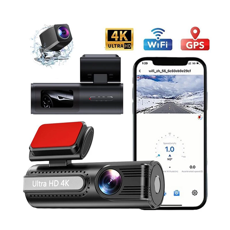 Dual Lens 4K Dash Camera Front And Rear Dashcam Wifi Connecting Built-in GPS Tracking Night Vision Car Monitor Truck Vehicle DVR