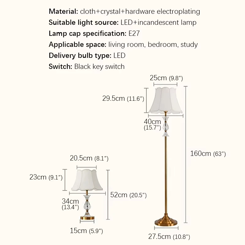 Retro Floor Lamp Living Room Copper Crystal Floor Light Wall Corner Standing Bedroom Bedside Table Lamp Next To The Sofa LED