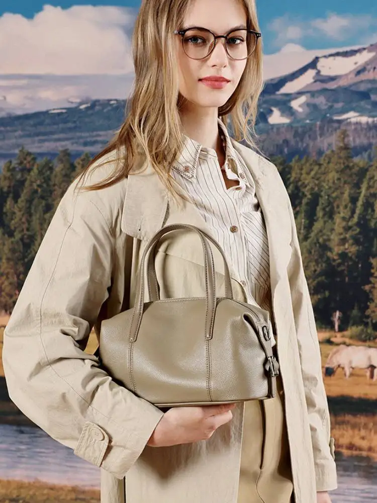 Zency Women Casual Soft Cowhide Leather Designer Handbag Ladies Small Boston Leather Bag Large Capacity Pocket Crossbody Satchel