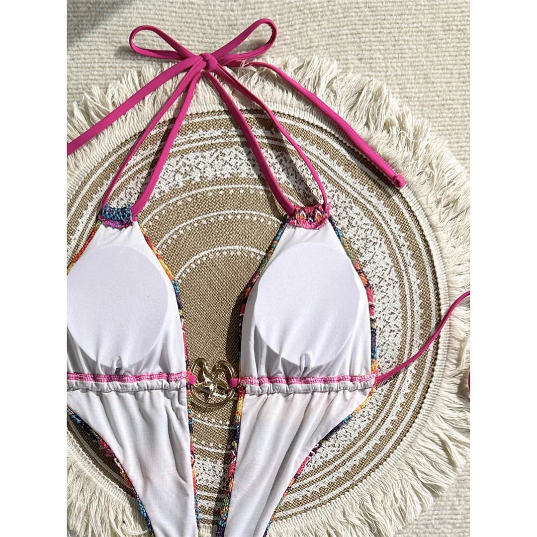 Sexy bedruckter Trikini-Badeanzug mit tiefem V-Ausschnitt für Damen, einteiliger Badeanzug, Damen-Badeanzug mit Neckholder, rückenfreie Shorts, Badebekleidung, Badeanzug V7960 – Detail 16